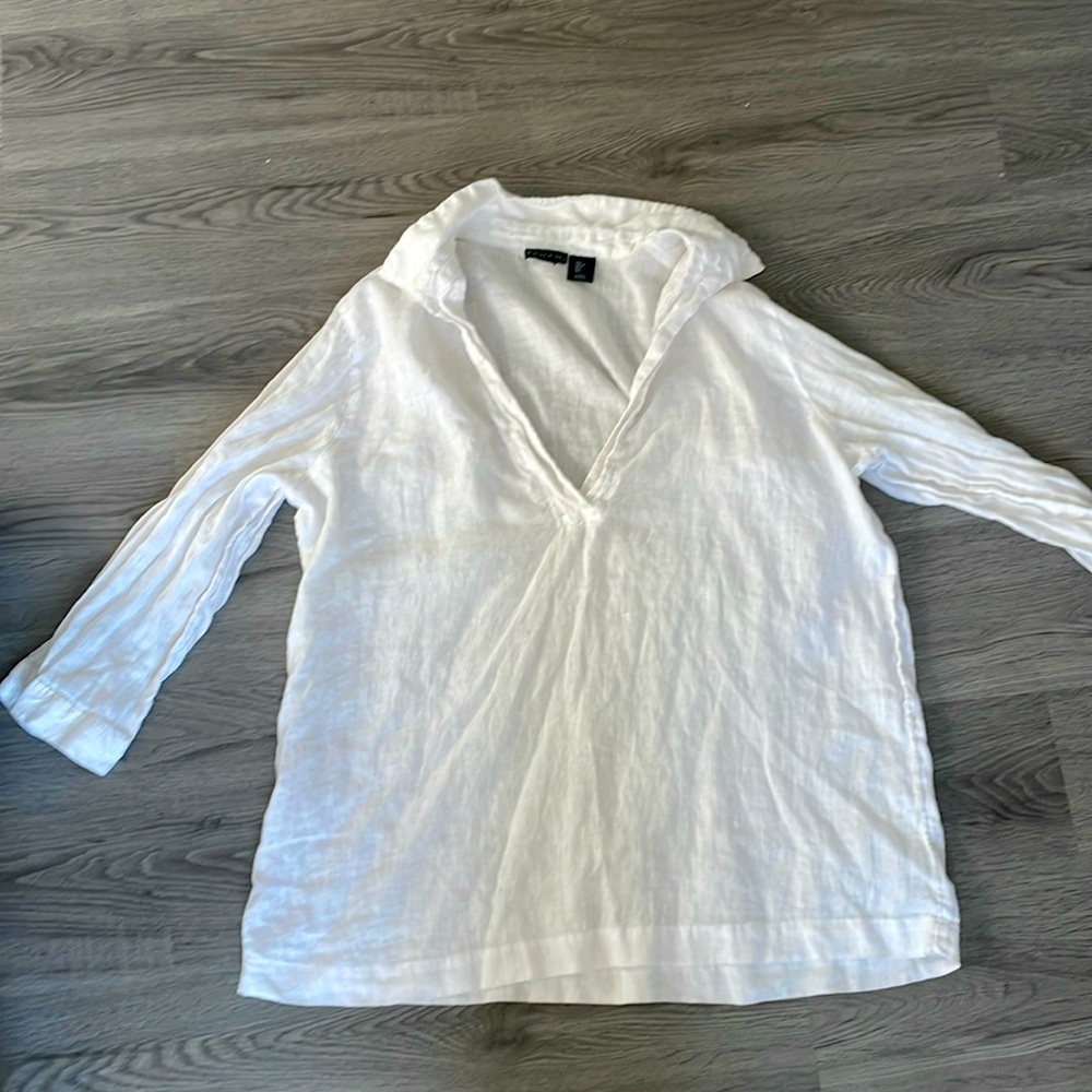 White beach cover up blouse v neck collard shirt